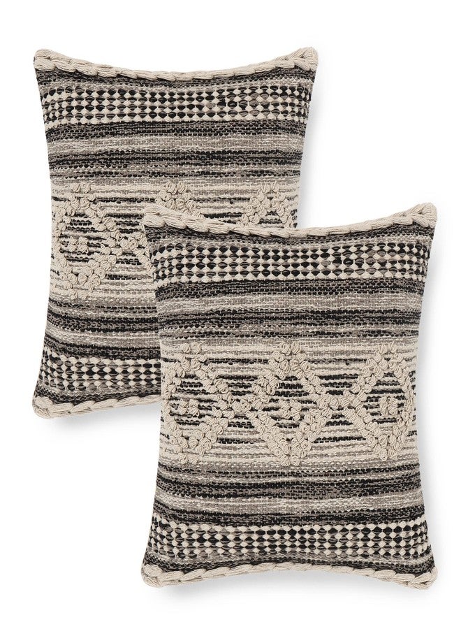 Red Earth REDEARTH · Textured Throw Pillow Cushion Covers-Woven Tufted Decorative Farmhouse Cases Set for Couch, Sofa, Bed, Chair, Dining, Patio, Outdoor; 100% Cotton (18"x18", Diamond Virgule) Pack of 2 - Image 1